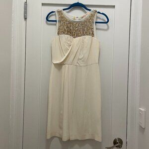 NWT Rebecca Taylor Ivory Silk Shift Cocktail Mini Dress with Gold Sequins (sz 4)